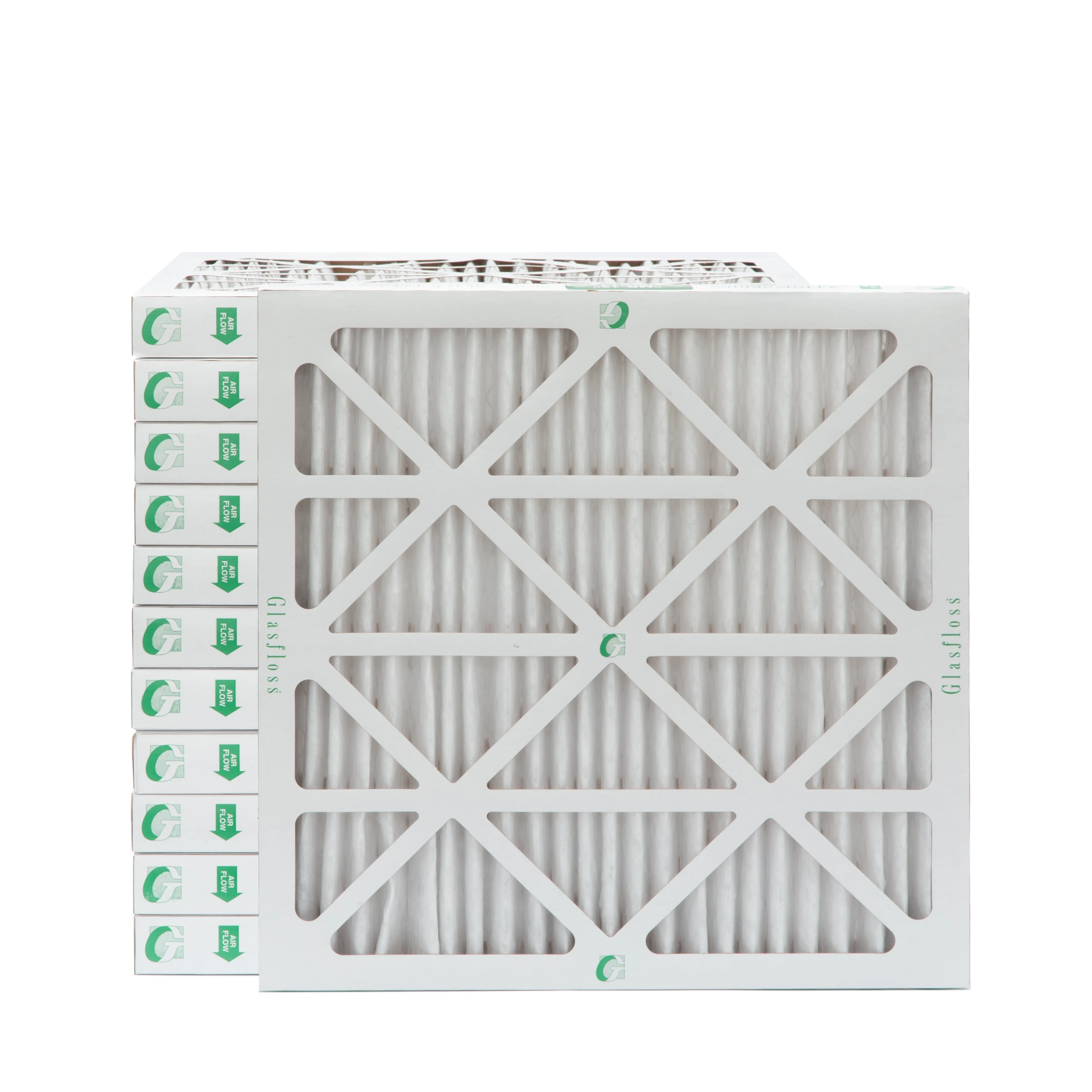 12 Pack of 20x20x2 MERV 10 Pleated 2' Inch Air Filters by Glasfloss. Actual Size: 19-1/2 x 19-1/2 x 1-3/4