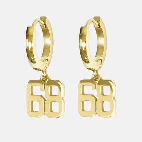 68 Number Earring - Gold Plated Stainless Steel