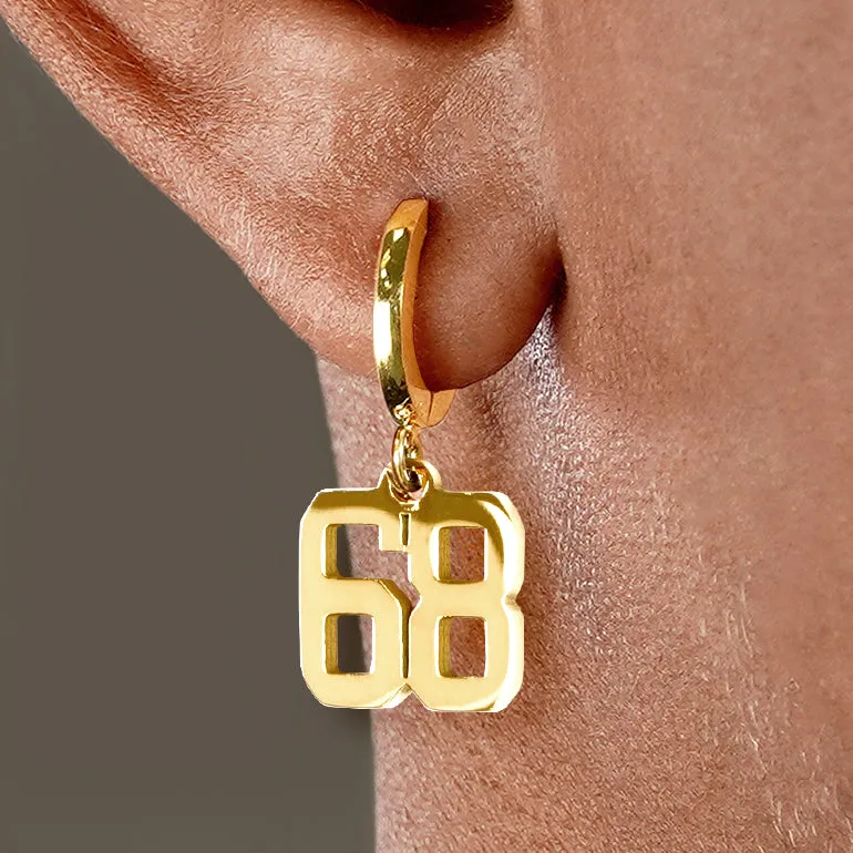 68 Number Earring - Gold Plated Stainless Steel