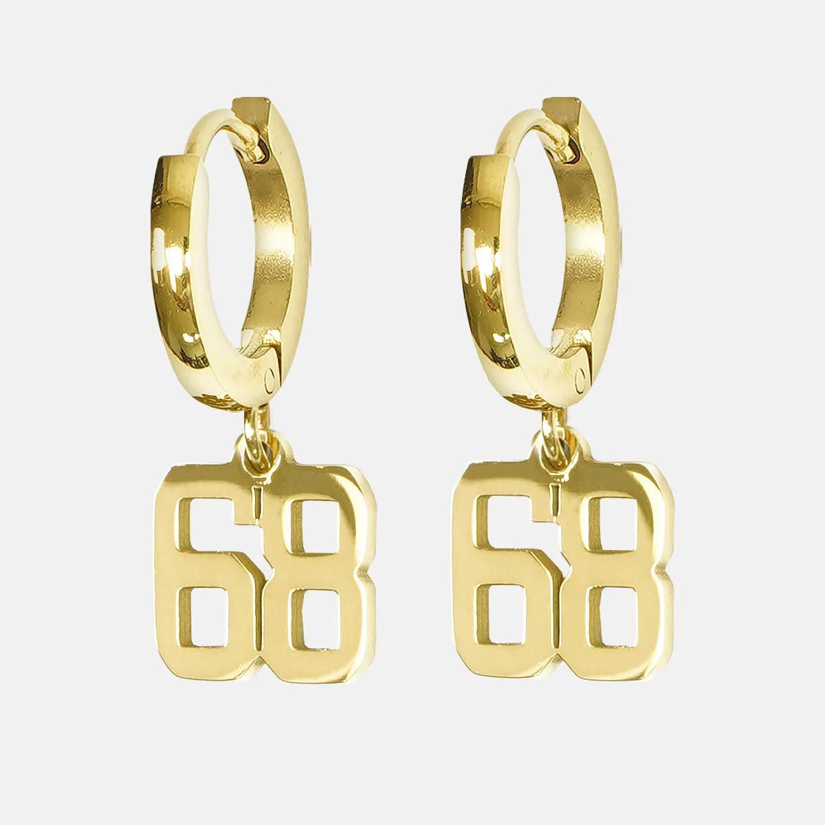 68 Number Earring - Gold Plated Stainless Steel