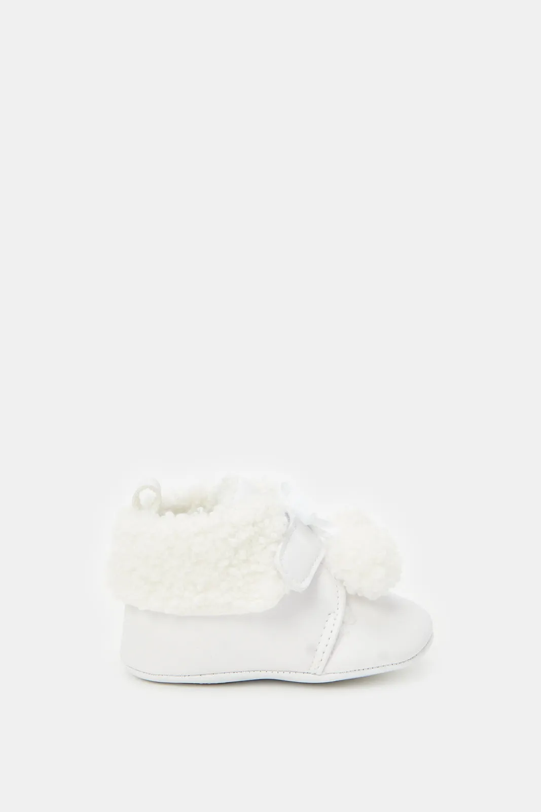 Babies White Fur Detail Pram Booties