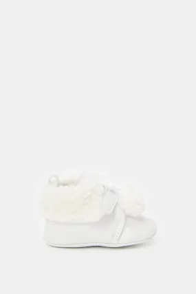 Babies White Fur Detail Pram Booties