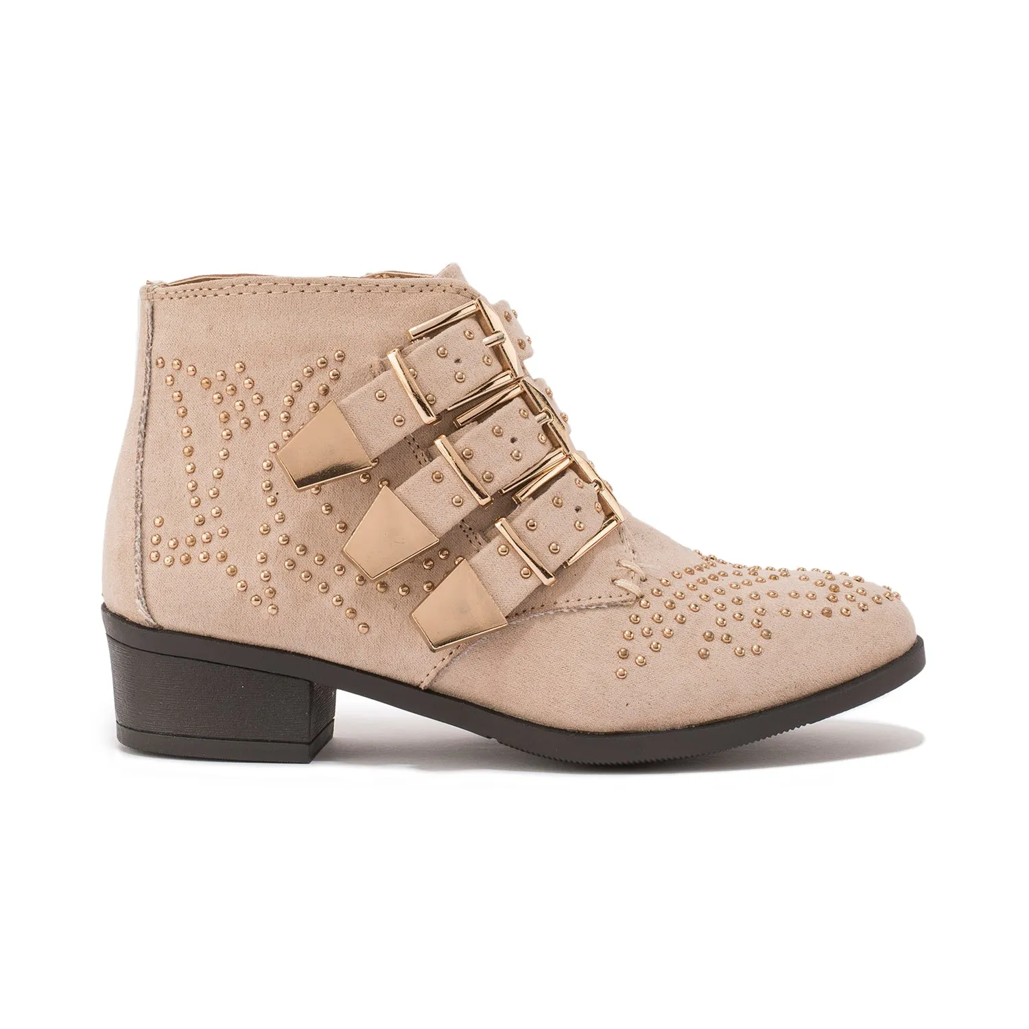 Beige Stud Detail Ankle Boot