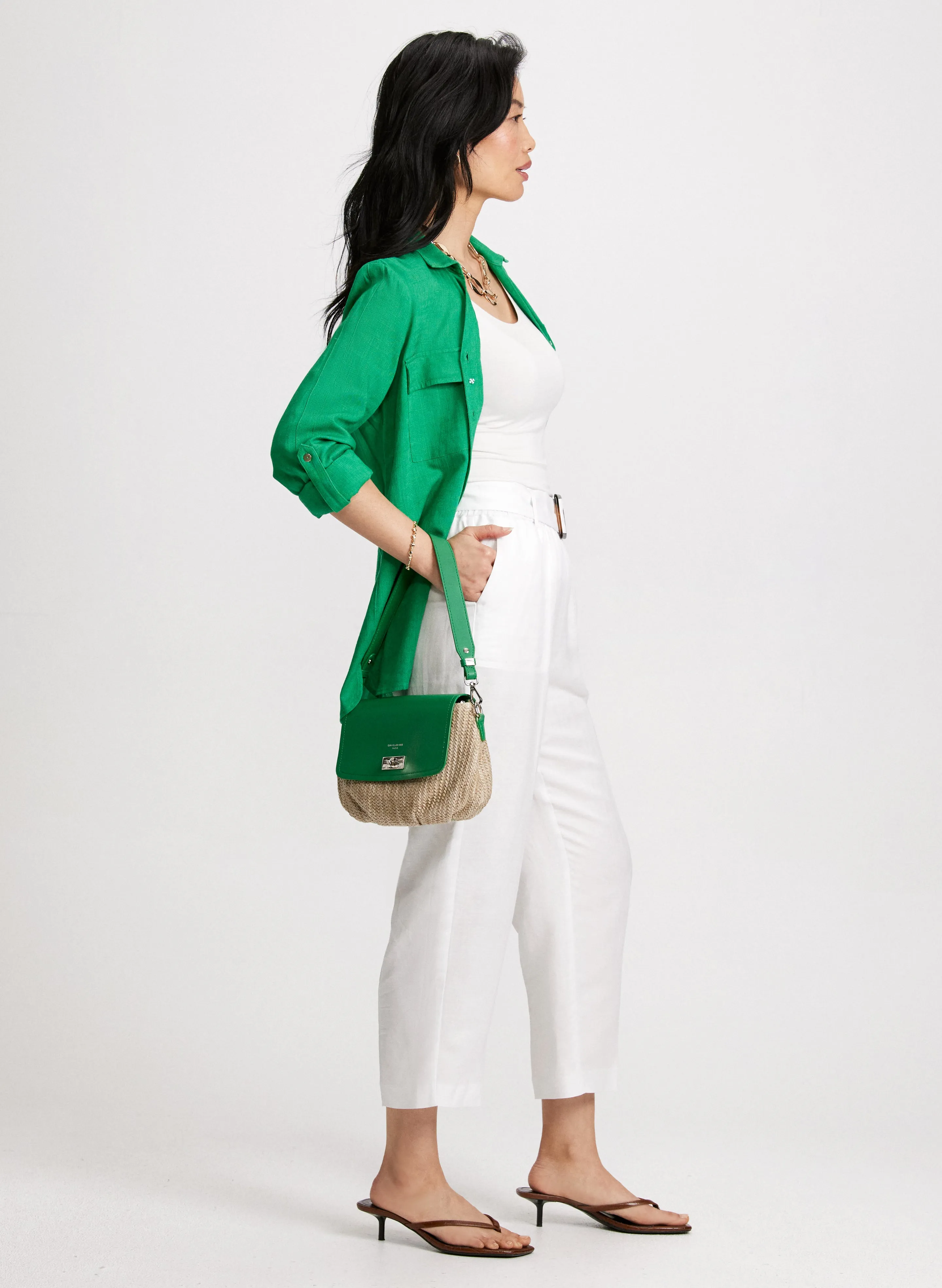 Belted Linen-Blend Capris