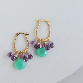 Chrysoprase & Amethyst Gold Earrings