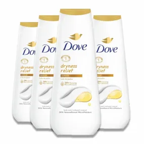 Dove - Body Wash Dryness Relief, Gentle Skin Cleanser, Jojoba Oil - 20 Oz - 4 Pack