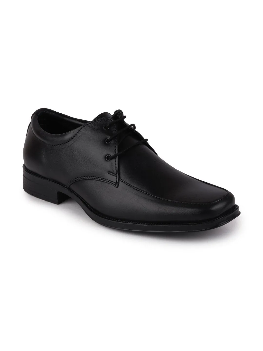 Men Black Formal Leather Lace-Up Derby Shoes