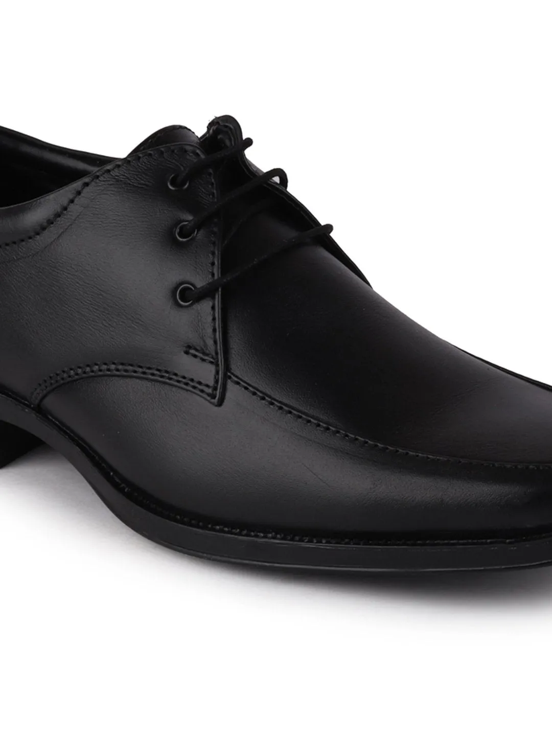 Men Black Formal Leather Lace-Up Derby Shoes