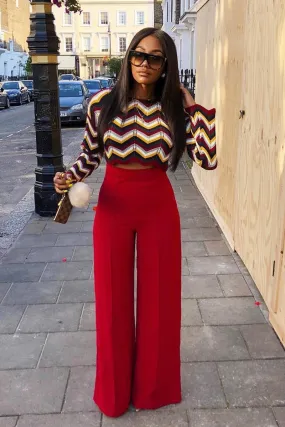 Mustard Wine Chevron Knit Crop Jumper - Stevi