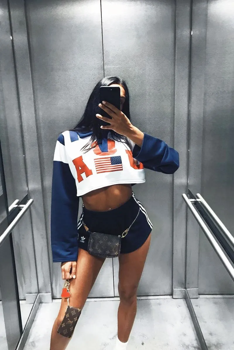 Navy Cropped USA Rugby Shirt - Devani