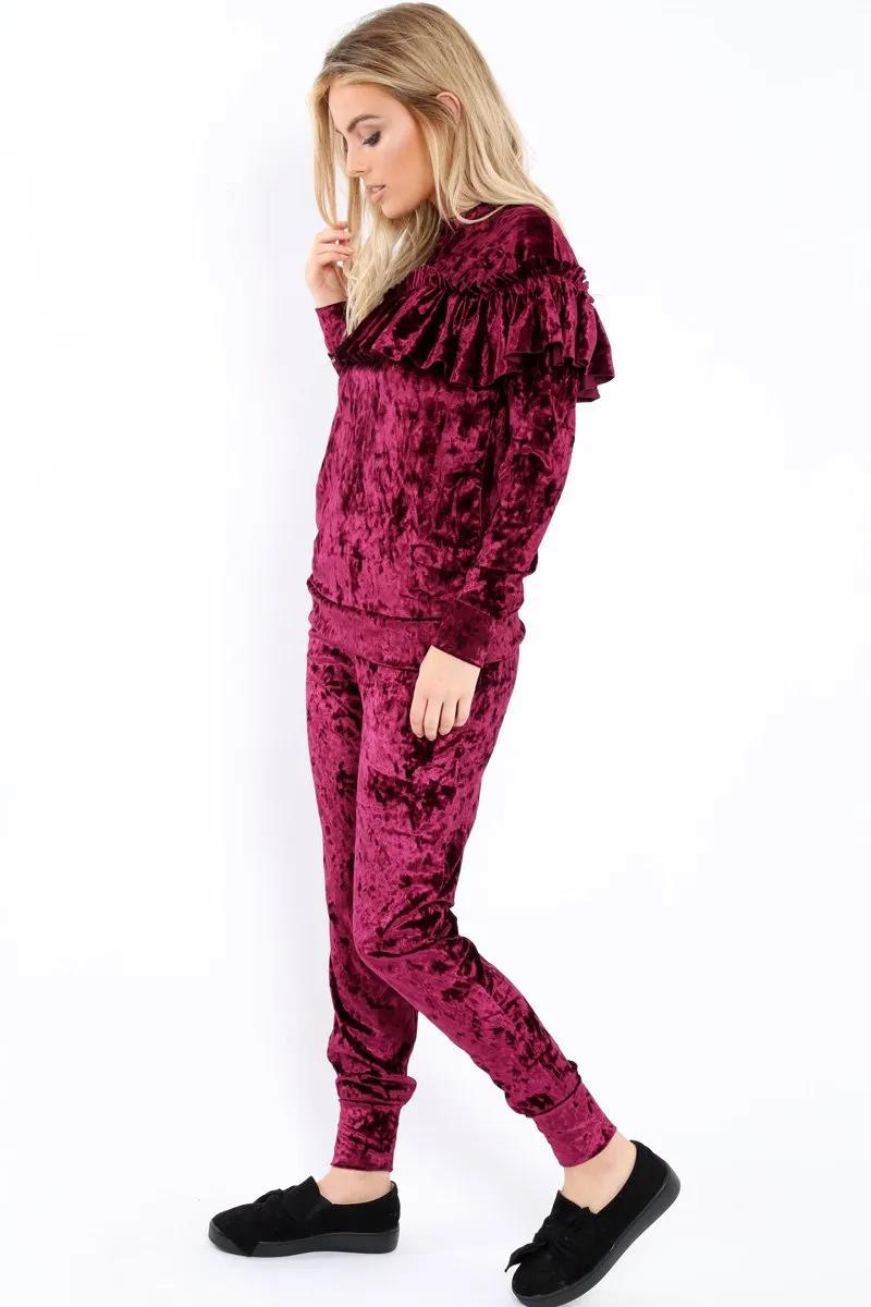 Plum Velvet Frill Tracksuit - Katey