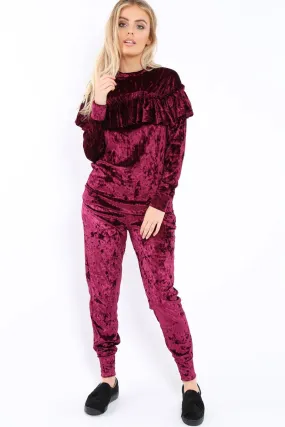 Plum Velvet Frill Tracksuit - Katey