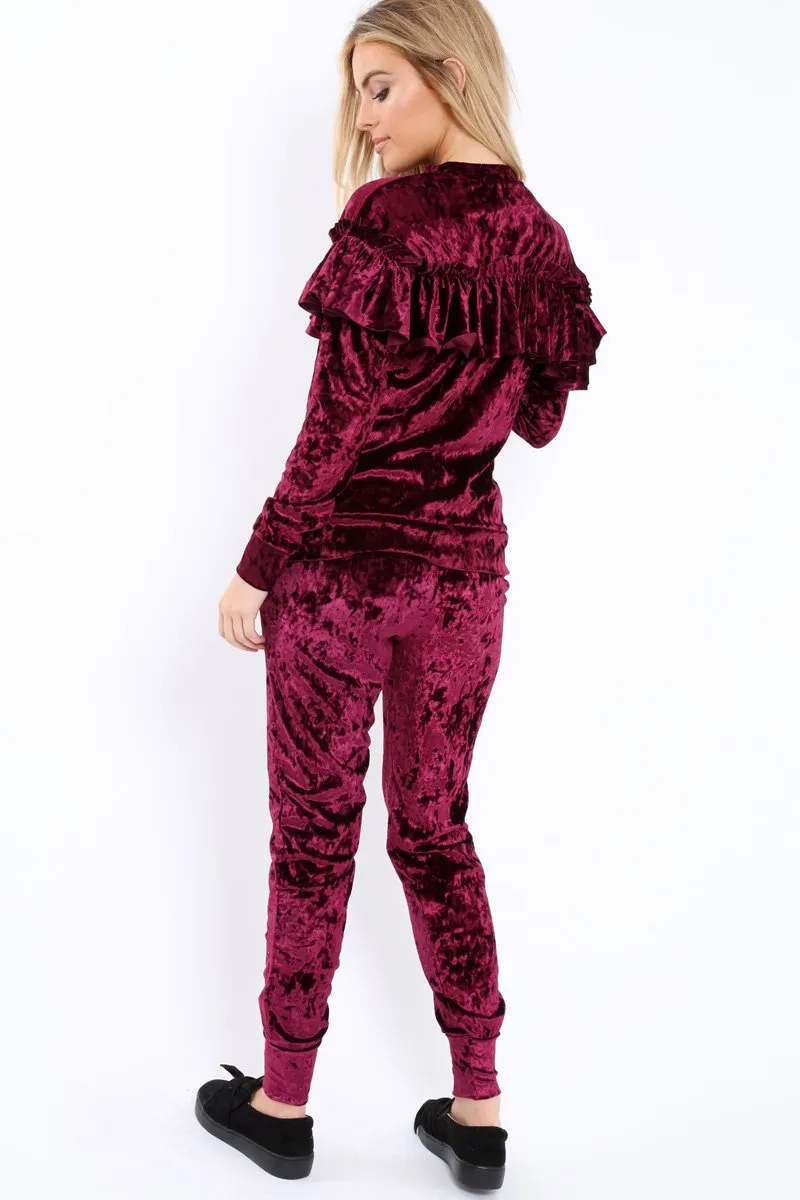 Plum Velvet Frill Tracksuit - Katey