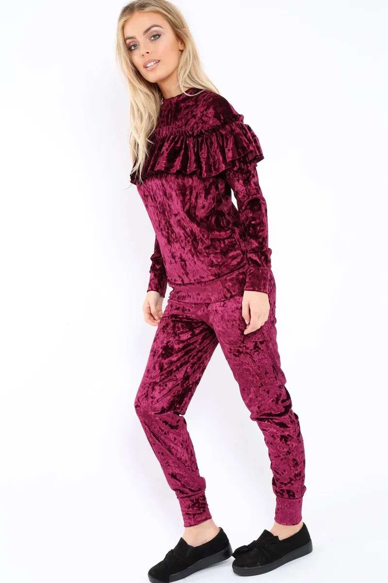 Plum Velvet Frill Tracksuit - Katey