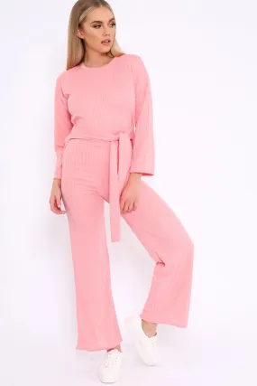 Rose Ribbed Thin Knit Jumpsuit - Graciela