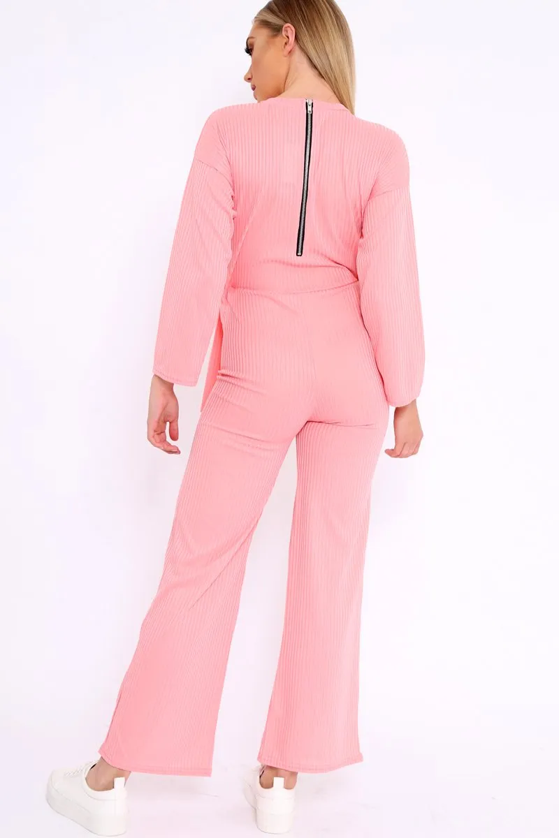 Rose Ribbed Thin Knit Jumpsuit - Graciela