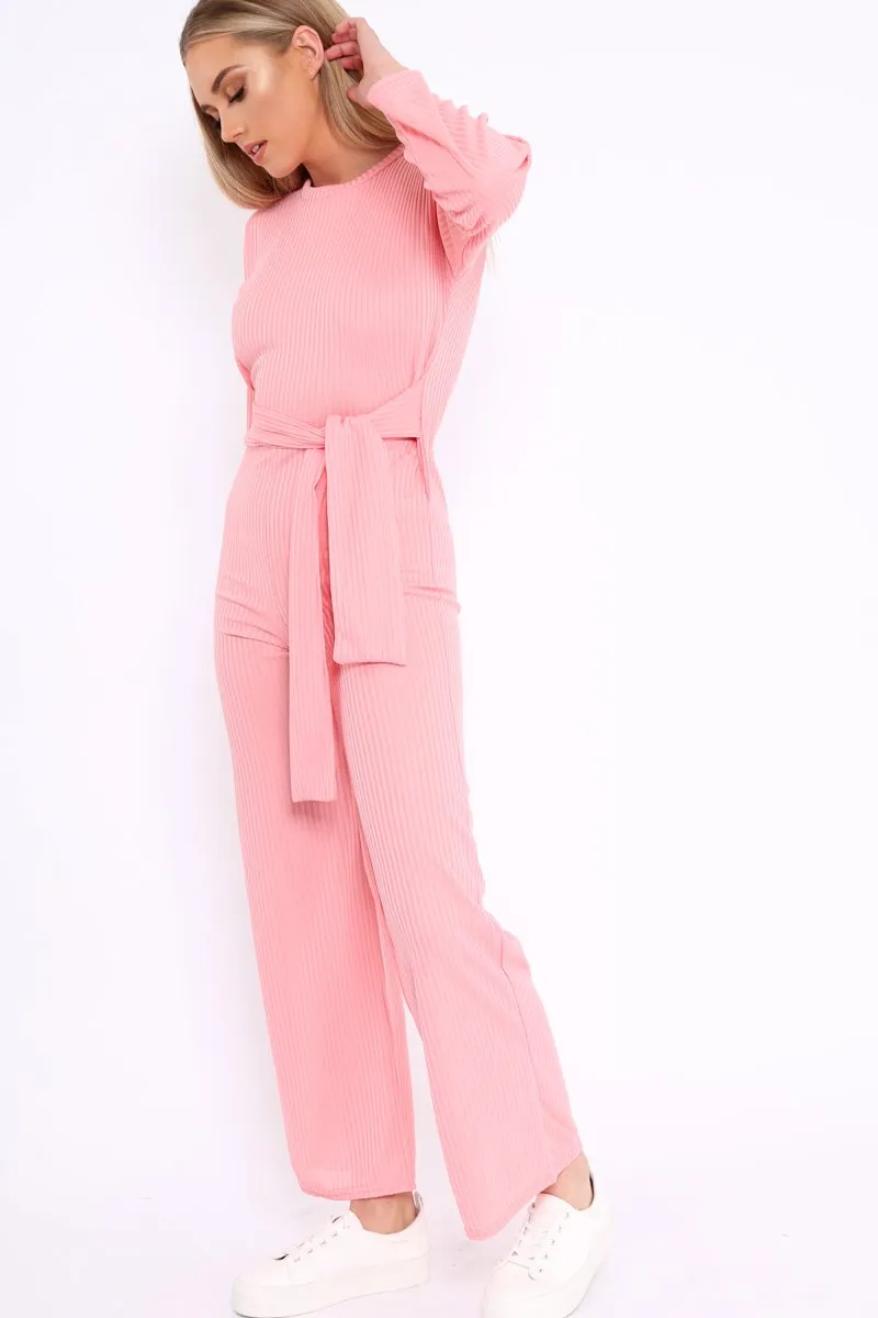 Rose Ribbed Thin Knit Jumpsuit - Graciela