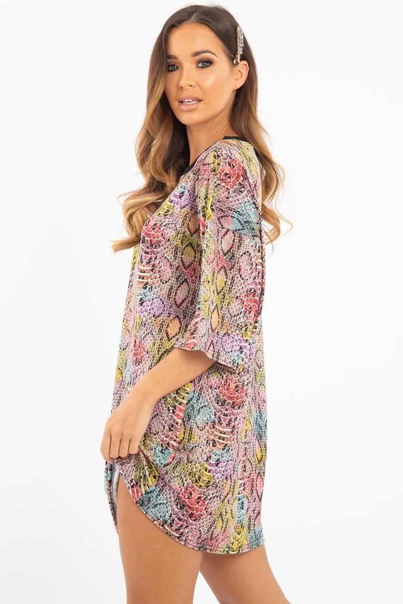 Snake Multi Oversized T Shirt Dress - Glori