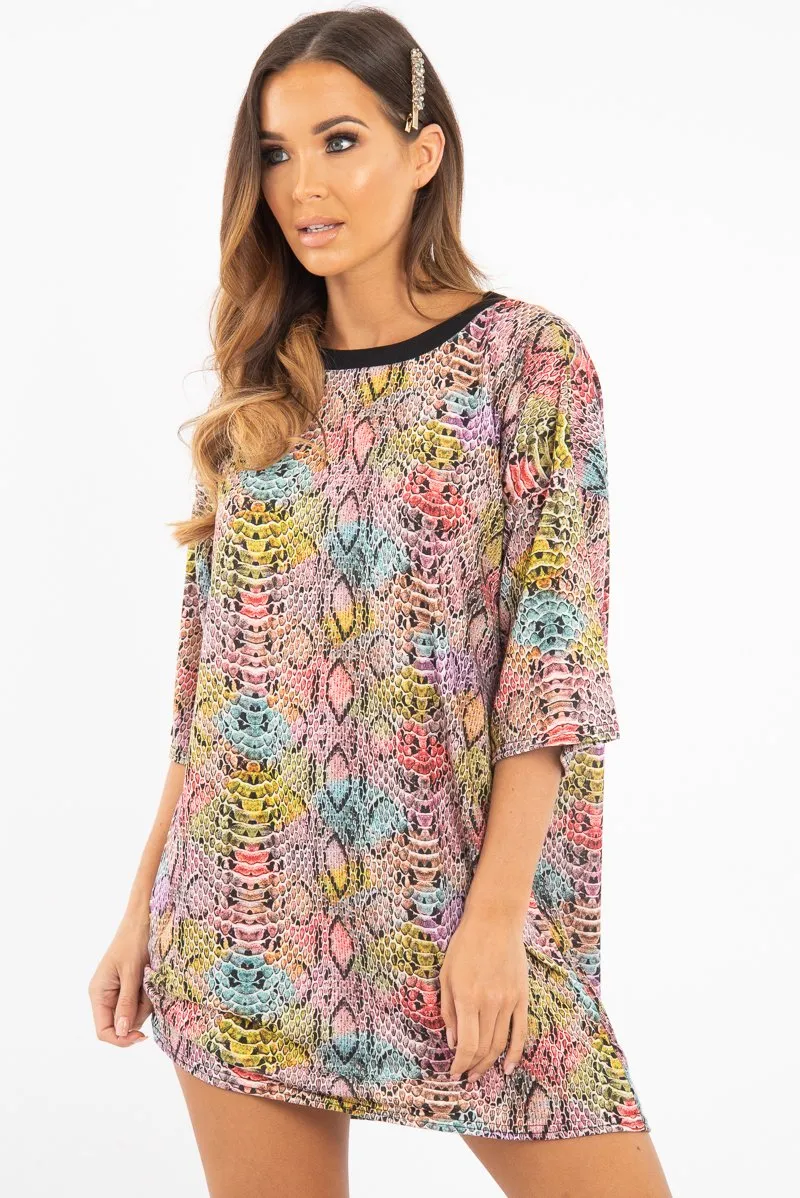 Snake Multi Oversized T Shirt Dress - Glori