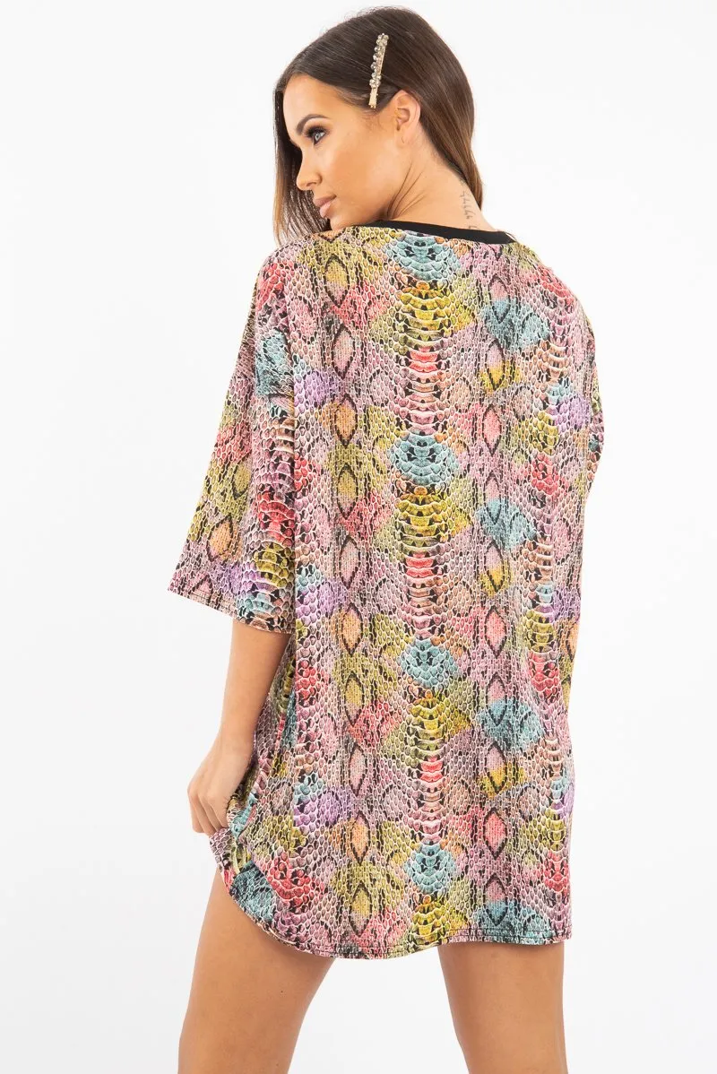 Snake Multi Oversized T Shirt Dress - Glori