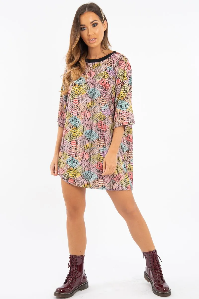 Snake Multi Oversized T Shirt Dress - Glori