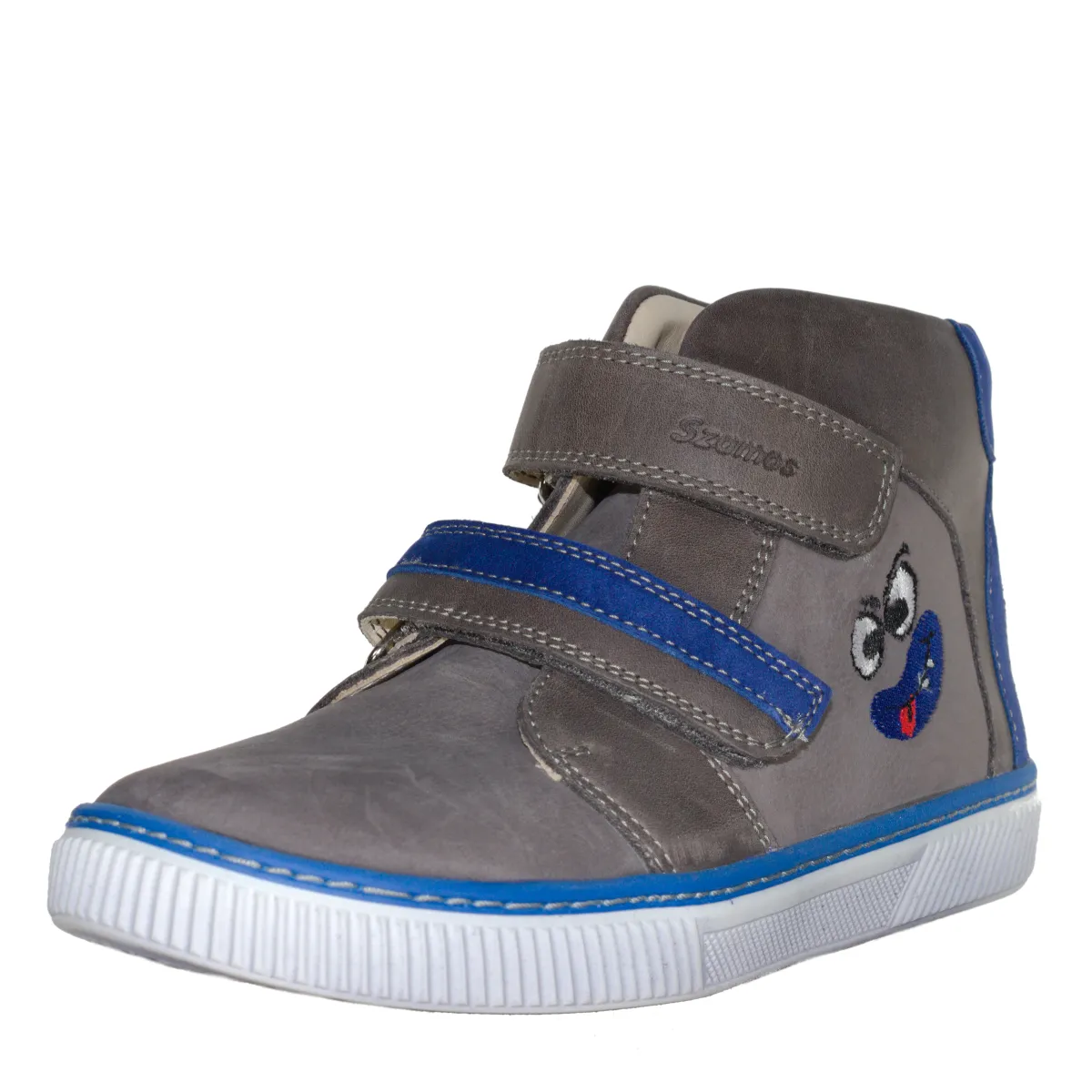 Szamos kid boy high-top shoes grey with blue monster face big kid size