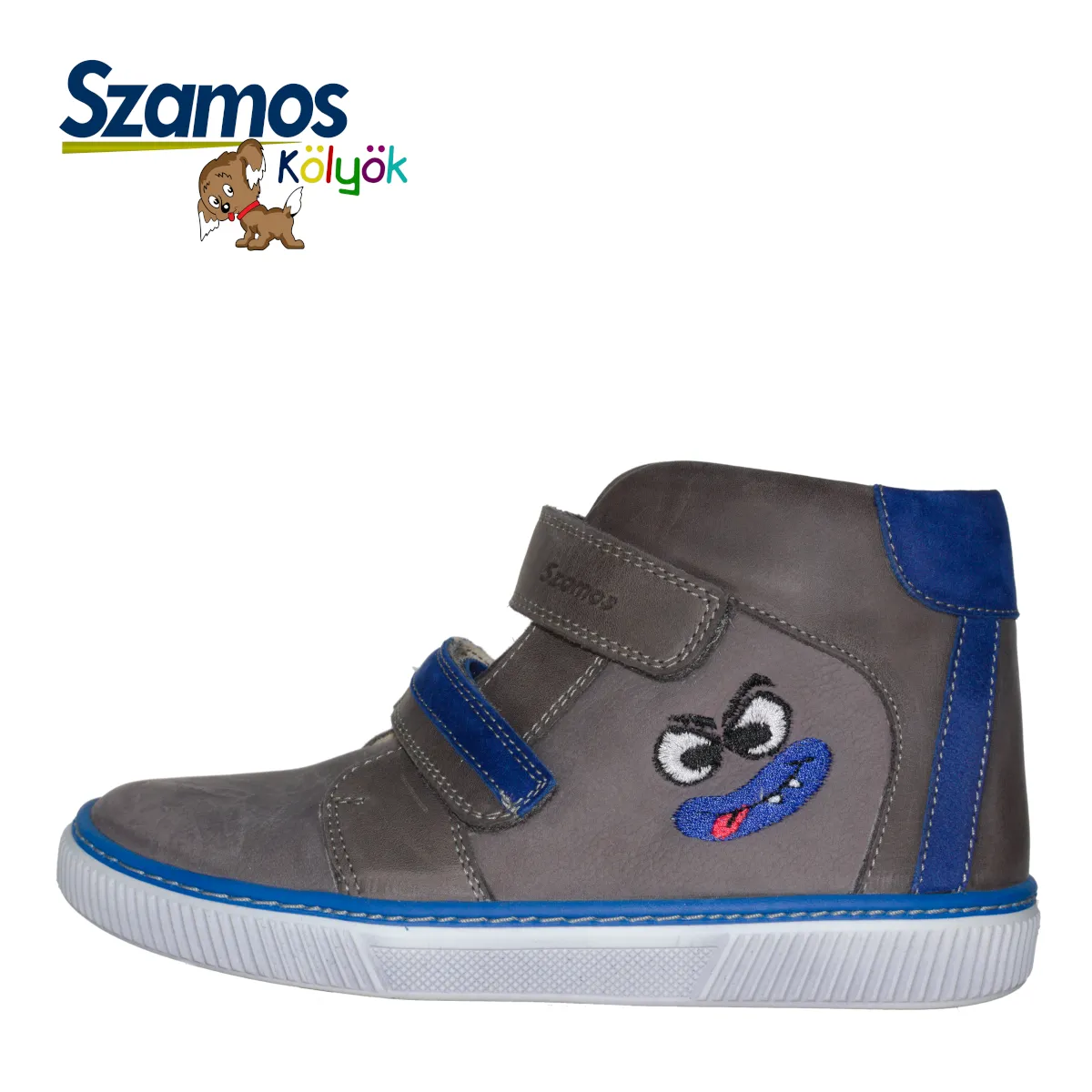 Szamos kid boy high-top shoes grey with blue monster face big kid size