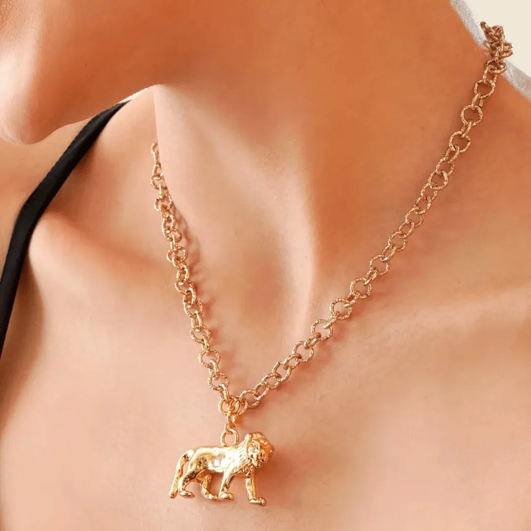 TFC 24K Lion Statement Gold Plated Pendant Necklace