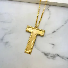 TFC Big Letter T- 24K Gold Plated Long Pendant Necklace