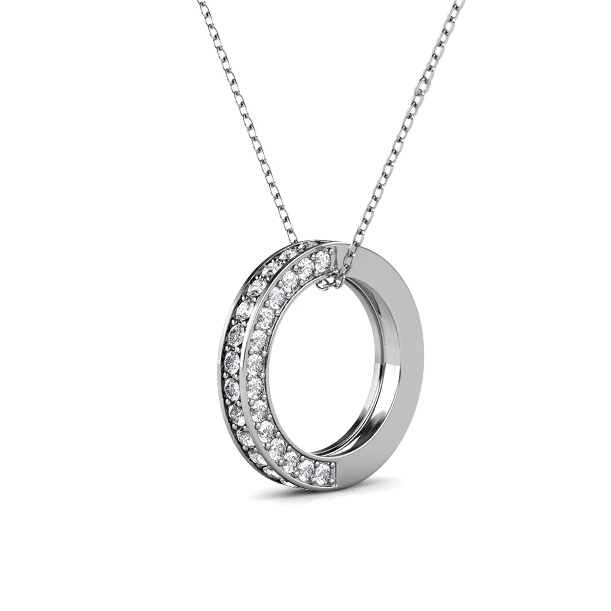 Viviana 18k White Gold Plated Circle Pendant Necklace with Crystals