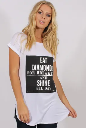 White Short Sleeved Slogan Top - Gillian