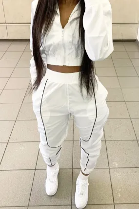 White Zip Front Hoodie Cuff Jogger Co-Ord - Kason