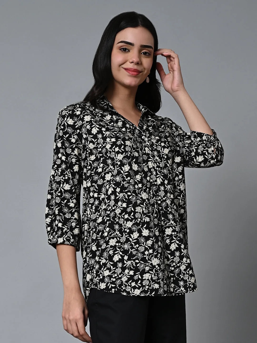 Women's Black Viscose Regular Fit Blouse