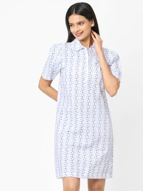 Womens Blue Linen Cotton Regular Fit Dress