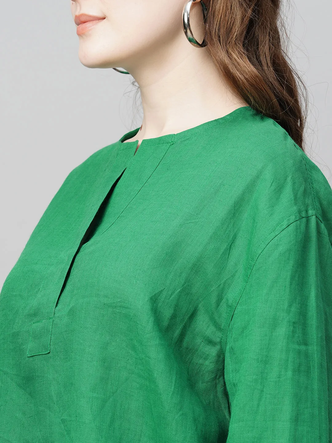 Women's Green Linen Regular Fit Blouse