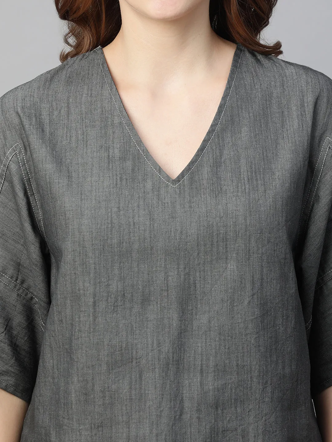 Women's Grey Cotton Regular Fit Blouse