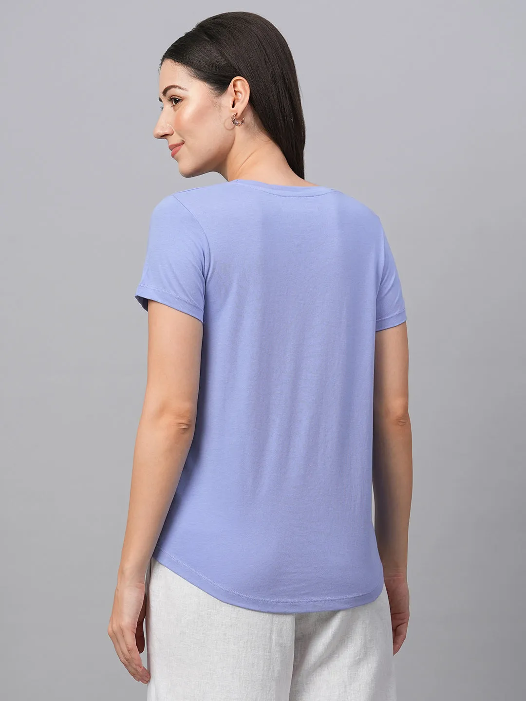 Women's Lavender Cotton Regular Fit Tshirt