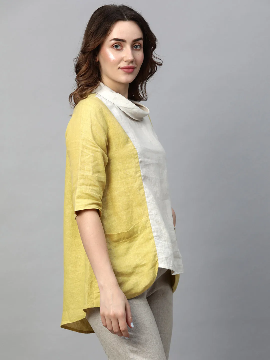 Women's Lime Linen Regular Fit Blouse