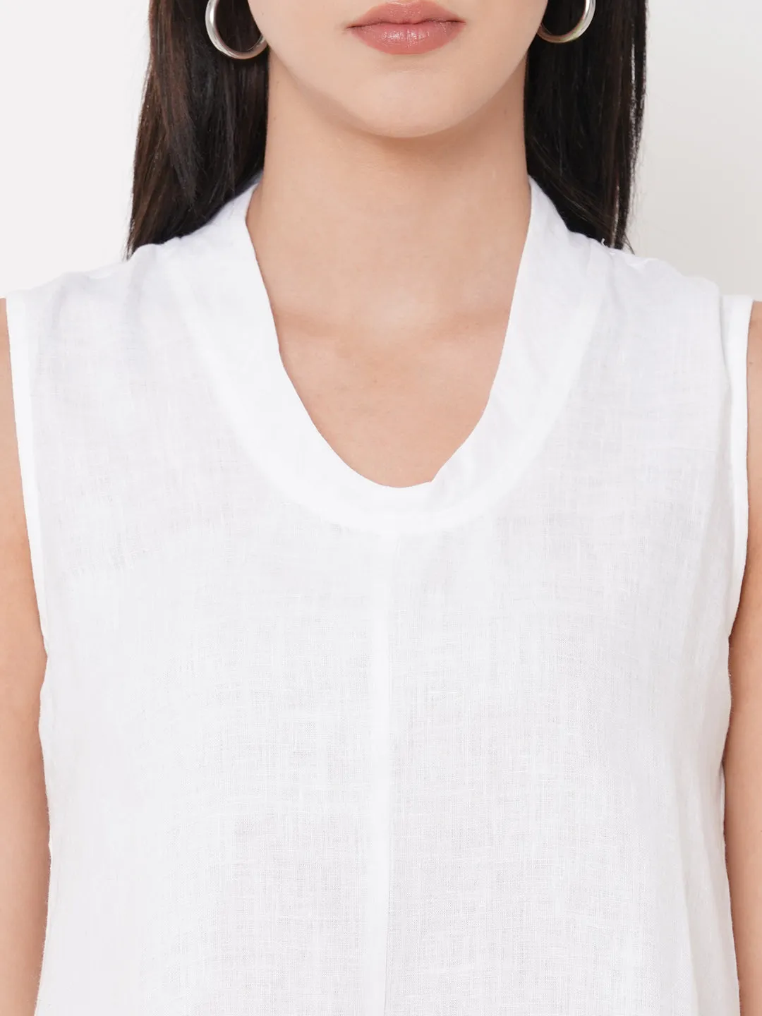 Women's White Linen Regular Fit Blouse