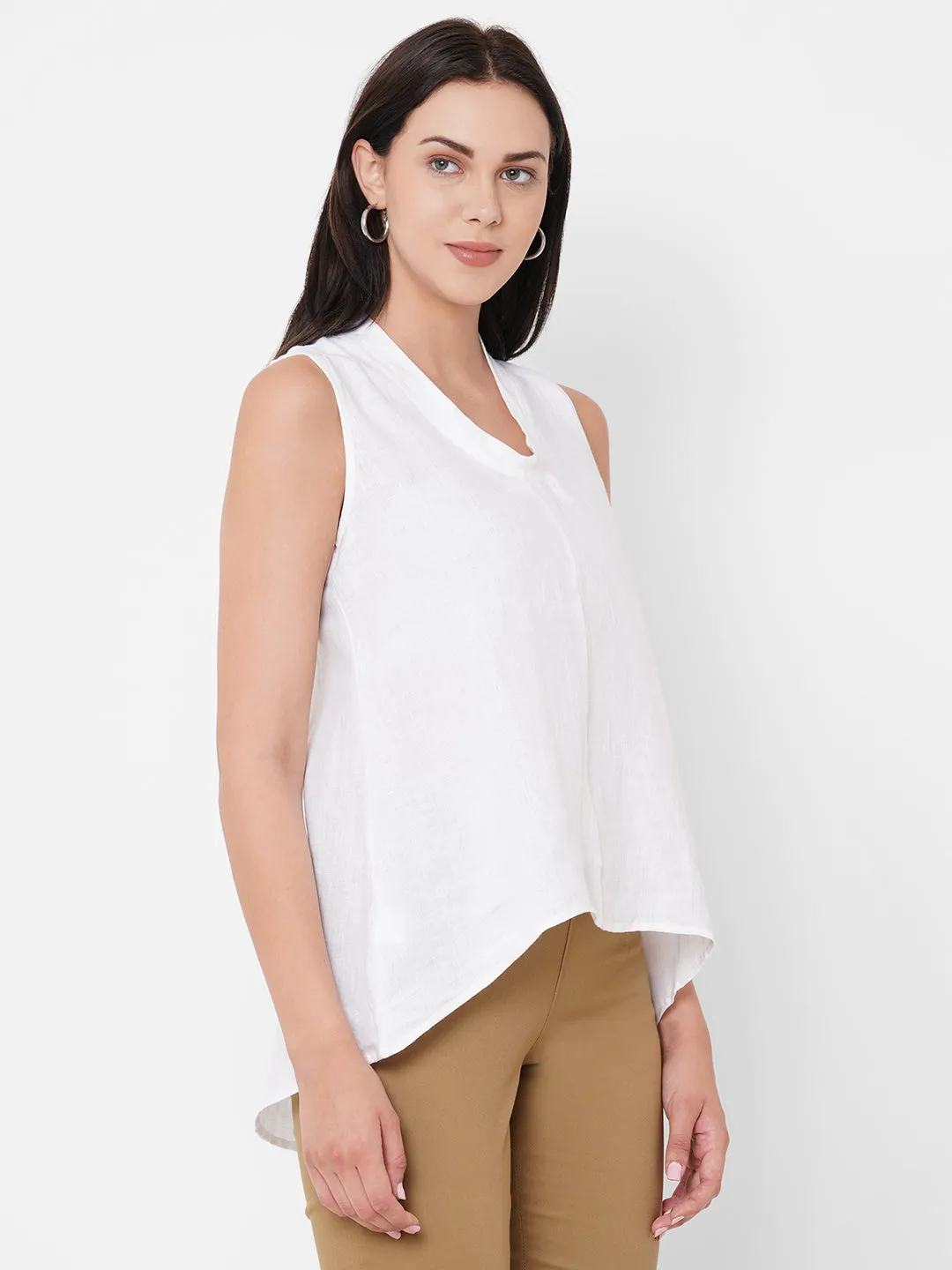 Women's White Linen Regular Fit Blouse